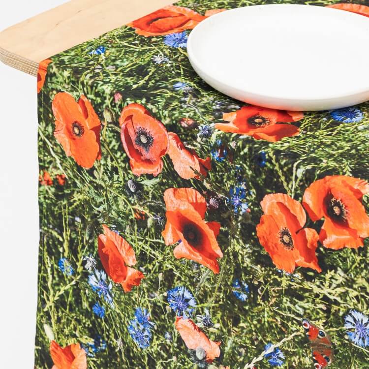 Foonka Mohn Tischläufer 3D Optik Mohnwiese