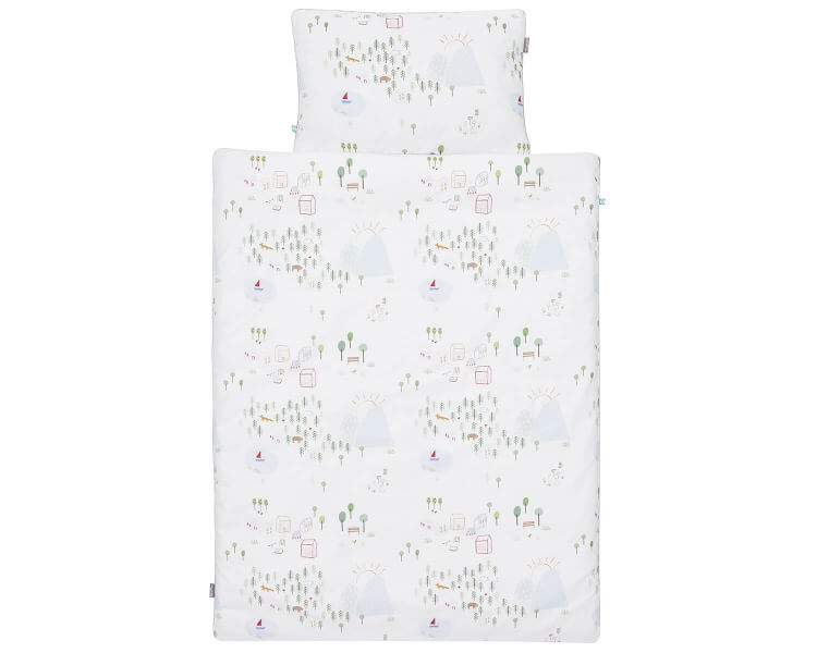 Natur Bettwäsche mit bunten Landschaftsmotiven auf weiß Normalgröße 135x200 cm