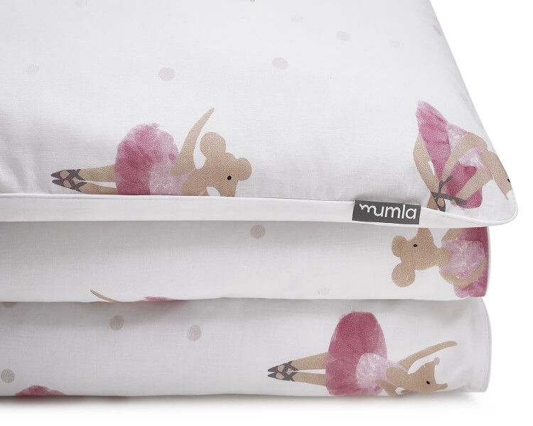 Bedruckte Baumwoll-Bettwäsche Ballerina Maus tanzend auf weiß