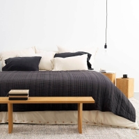 MOYHA Gesteppte Tagesdecke Anthrazit Baumwolle Dunkelgrau