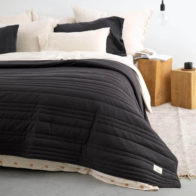 Gesteppter Bettüberwurf Dunkelgrau Baumwolle Moyha