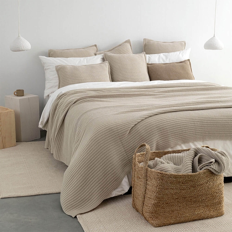 Beige Tagesdecke Woolen Weave Creme MOYHA