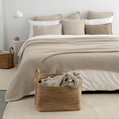 MOYHA Tagesdecke Woolen Weave Creme beige 240x220 cm