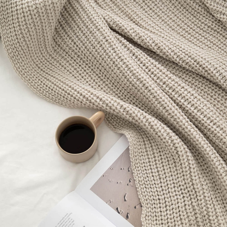 Moyha Strick-Plaid Woolen Weave aus Grobstrick, Creme Ecru