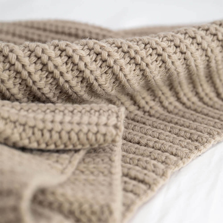 Moyha Woolen Weave Grobstrick-Plaid Beige, Strickdecke 130x170 cm