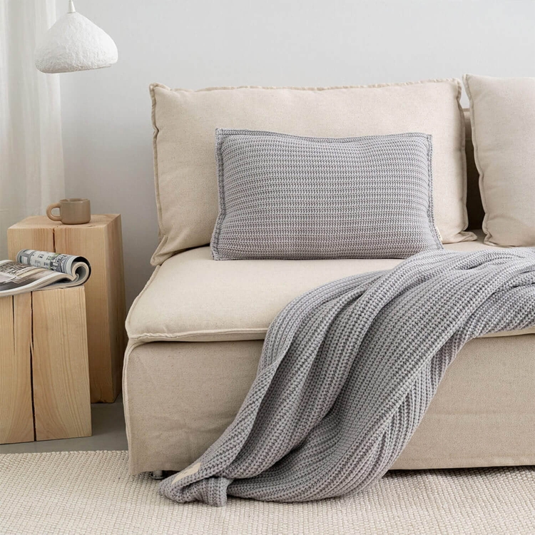 Moyha Strickdecke Woolen Weave grau, Grobstrick-Plaid 130x170 cm