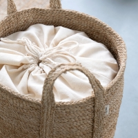 Handgefertigter MOYHA Baumwollbeutel groß Natural, rund, 40x52 cm