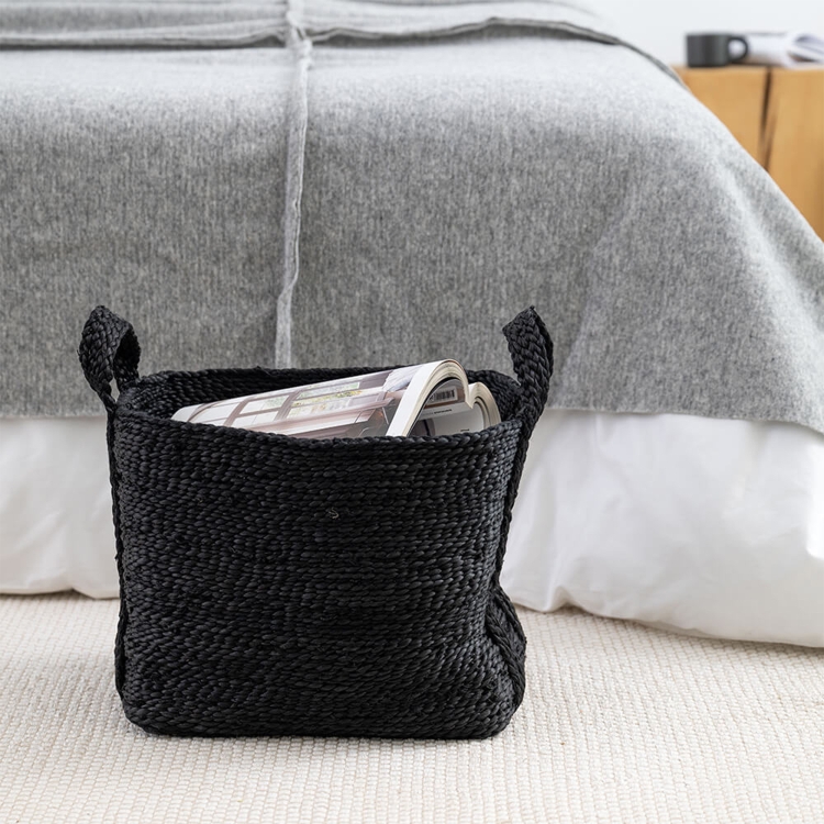 Handgefertigter MOYHA Jute Korb klein Schwarz, 35x25 cm, Höhe 28 cm