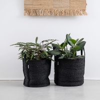 Handgefertigter MOYHA Jute Korb klein Schwarz, rund, 36x36 cm