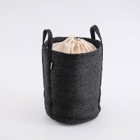 Handgefertigter MOYHA Jute Korb hoch Schwarz, rund, 40x52 cm