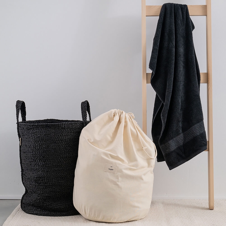 MOYHA runder hoher Jutekorb, Schwarz, Durchmesser 40 cm, Höhe 52 cm