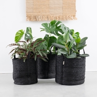 Handgefertigter MOYHA Jute Korb XXL Schwarz, rund, 46x40 cm