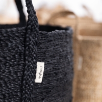 MOYHA Runder Jutekorb XXL Schwarz, 46 cm Durchmesser, 40 cm Höhe