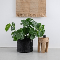 MOYHA Runder Jute Korb XXL Schwarz, Durchmesser 46 cm, Höhe 40 cm