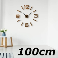 Elegante 3D Wanduhr XXL Eiche Natur 100 cm mit weißen Zeigern an moderner Wohnzimmerwand