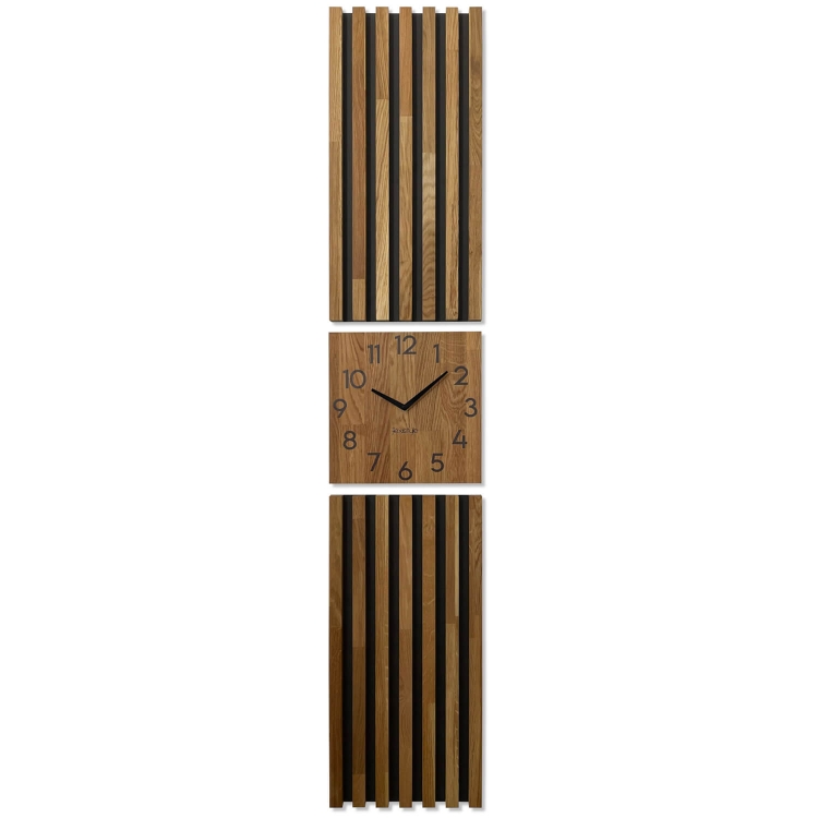 Holz Wanduhr Lamellen Natur 155 cm aus Eichenholz mit leisem Uhrwerk