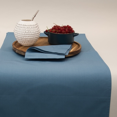 VON SCHÜTZ Baumwolle Tischläufer Stoffservietten Set Denim Graublau
