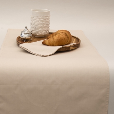 VON SCHÜTZ Baumwolle Tischläufer Stoffservietten Set Creme Sand Beige