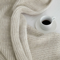 Moyha Soft Nap Plaid, Grobstrick in Beige, Strickdecke 130x180 cm