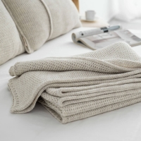 Moyha Soft Nap Strickdecke beige, Grobstrick-Plaid 130x180 cm