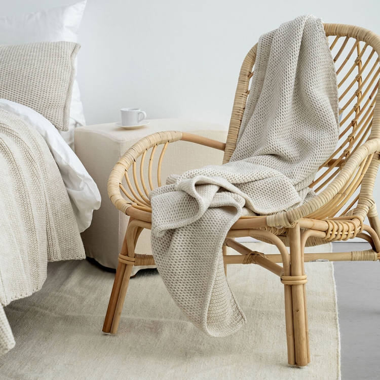 Moyha Soft Nap gestricktes Plaid, beige, Grobstrick, 130x180 cm