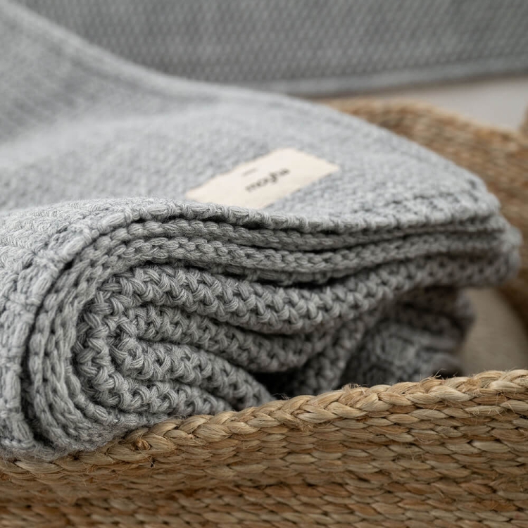 Moyha Soft Nap Strickdecke grau, Grobstrick-Plaid 130x180 cm