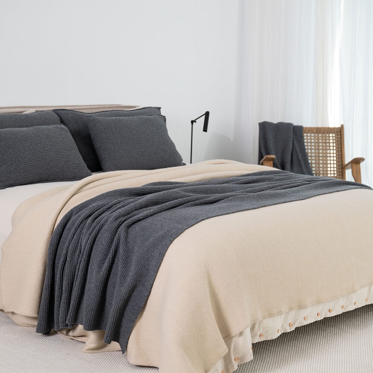 Moyha Classic Premium Wolldecke, dunkelgrau Graphit, aus 80% Schurwolle