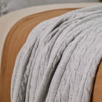 Moyha Wolldecke Zopfmuster, Grau, gestrickte Decke aus 80% Schurwolle