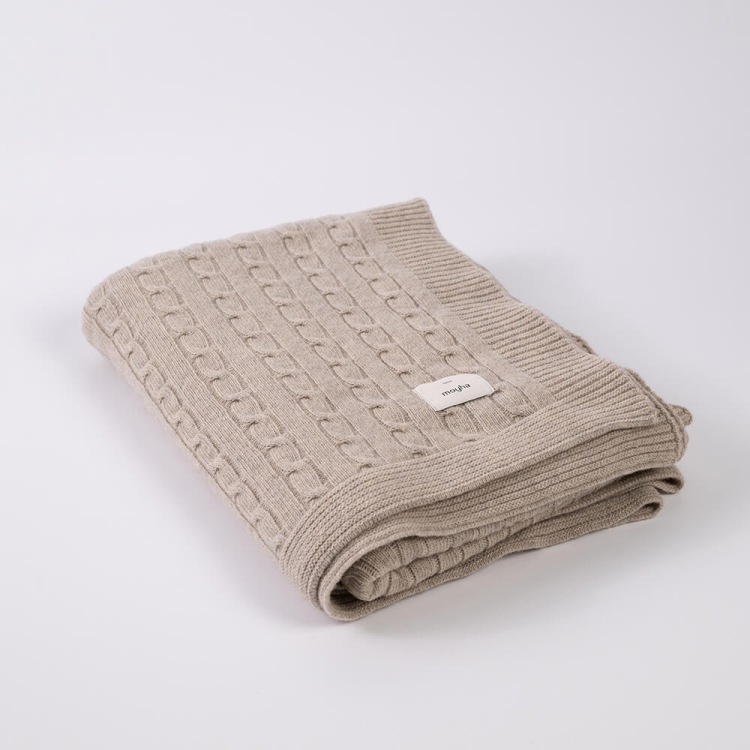 Moyha Zopfmuster Wolldecke, Beige, 80% Schurwolle