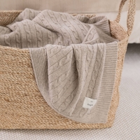 Moyha Zopfmuster Strickdecke Beige, aus 80% Schurwolle
