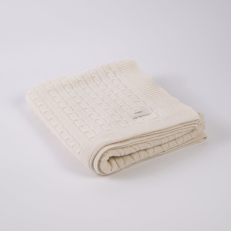 Moyha Wolldecke Zopfmuster, Farbe ecru Creme, Material 80% Schurwolle