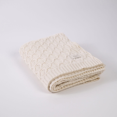 Moyha Luxury Woll-Strickdecke ecru/creme, aus 80% Schurwolle 2
