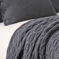 Moyha Luxury Woll-Strickdecke dunkelgrau Graphit, aus 80% Schurwolle