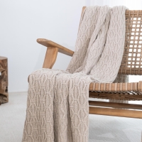 Moyha Luxury Woll-Strickdecke Beige, aus 80% Schurwolle