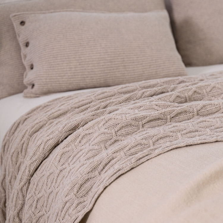 Moyha Luxury Woll-Plaid Beige, gestrickte Wolldecke, 80% Schurwolle