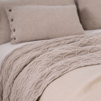 Moyha Luxury Woll-Plaid Beige, gestrickte Wolldecke, 80% Schurwolle