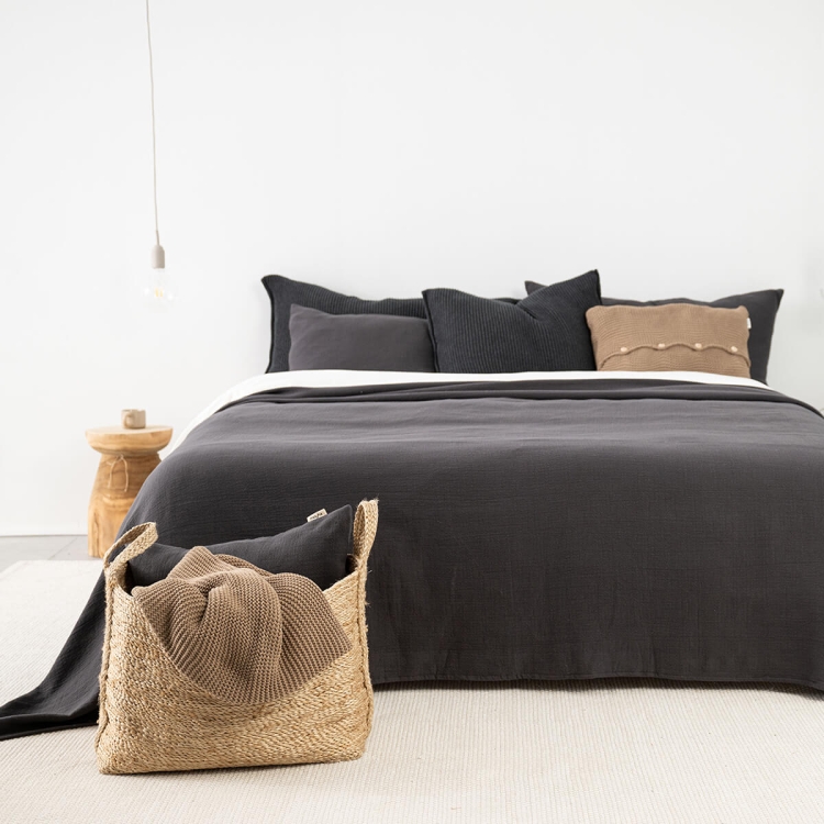 Moyha Baumwolle Tagesdecke, Farbe Dunkelgrau Anthrazit, 100% Baumwolle