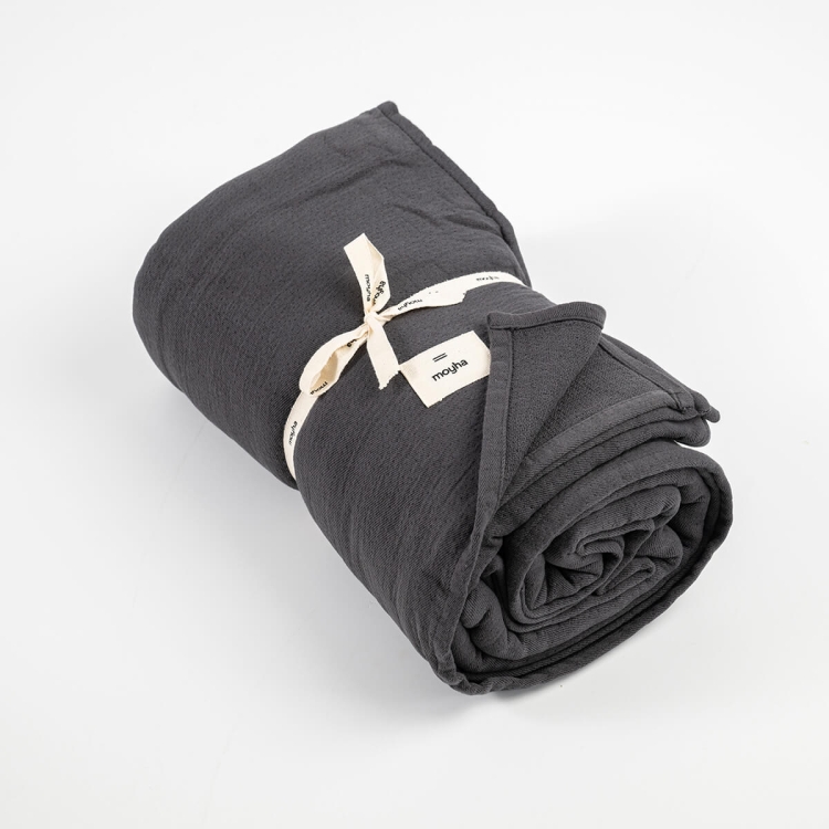 Moyha Baumwolle Tagesdecke in Dunkelgrau Anthrazit, Material 100% Baumwolle, 220x240 cm