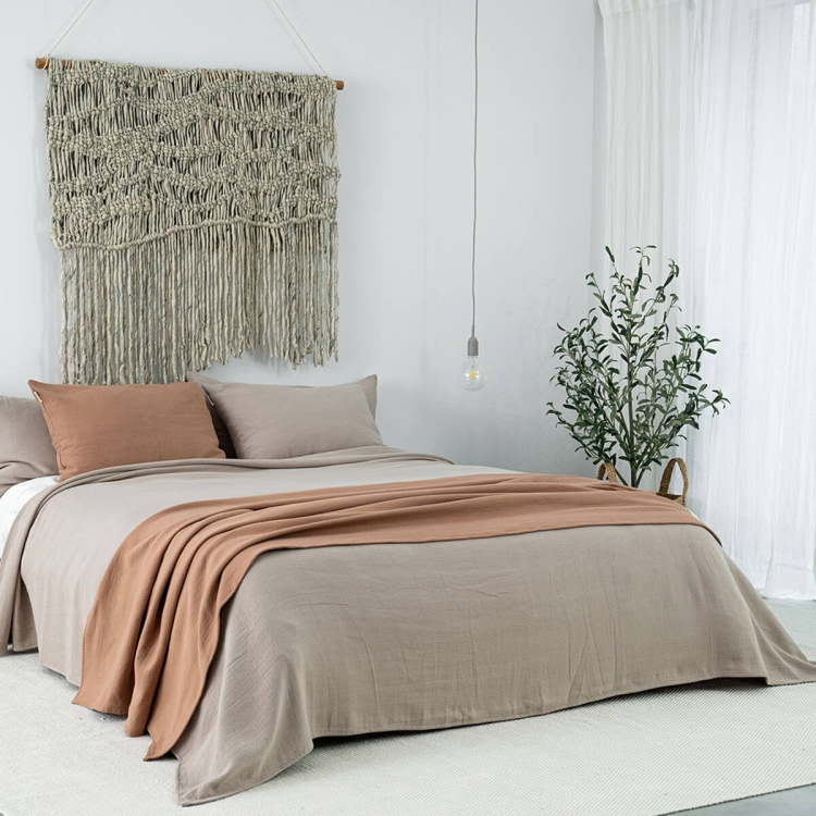 Moyha Baumwolle Tagesdecke Beige, 100% Baumwolle – leichte Struktur