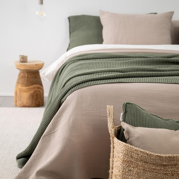 Moyha Baumwolle Tagesdecke Beige, 100% Baumwolle – weich und pflegeleicht