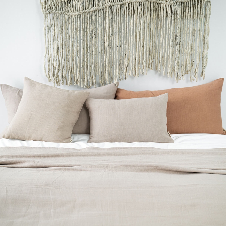 Moyha Baumwoll Dekokissen, Farbe Beige, reines 100% Baumwollgewebe