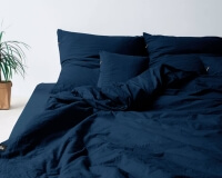 Bettwäsche blau aus reiner Baumwolle in Uni Farbe Obsidian blau