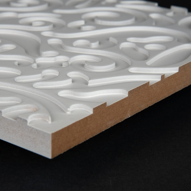 3D Wand 084 aus gefrästem MDF Holz, weiß grundiert