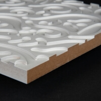 3D Wand 084 aus gefrästem MDF Holz, weiß grundiert 3D Wand 084 aus gefrästem MDF Holz, weiß grundiert