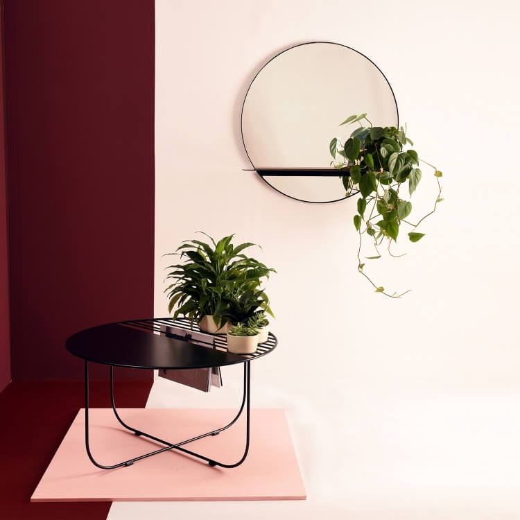 Runder Spiegel mit Ablage und Blumentopfhalter Bujnie Halo